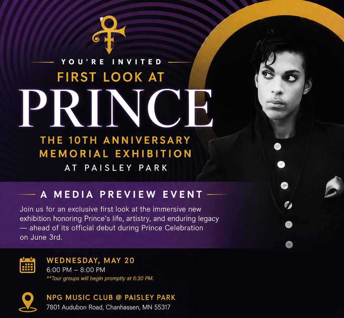 First look at Prince 10th Anniversary Memorial Exhibition at Paisley Park (May 20, 2026)