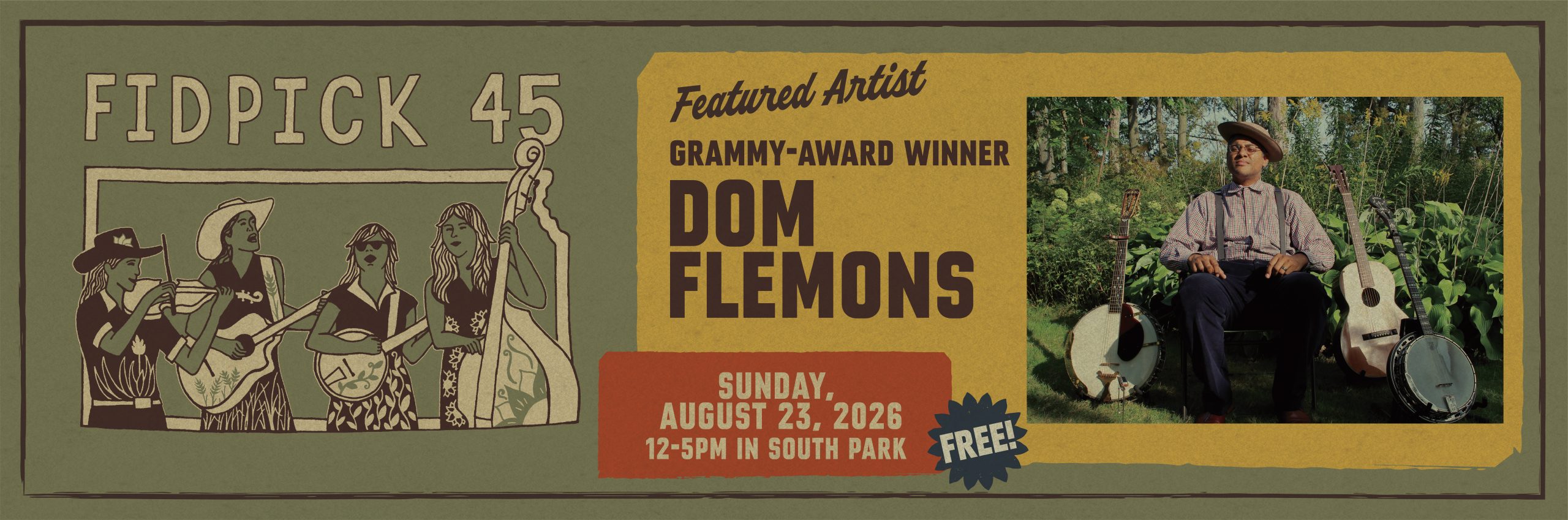 Dom Flemons at FidPick, South Park, Lawrence KS (2026-08-23)