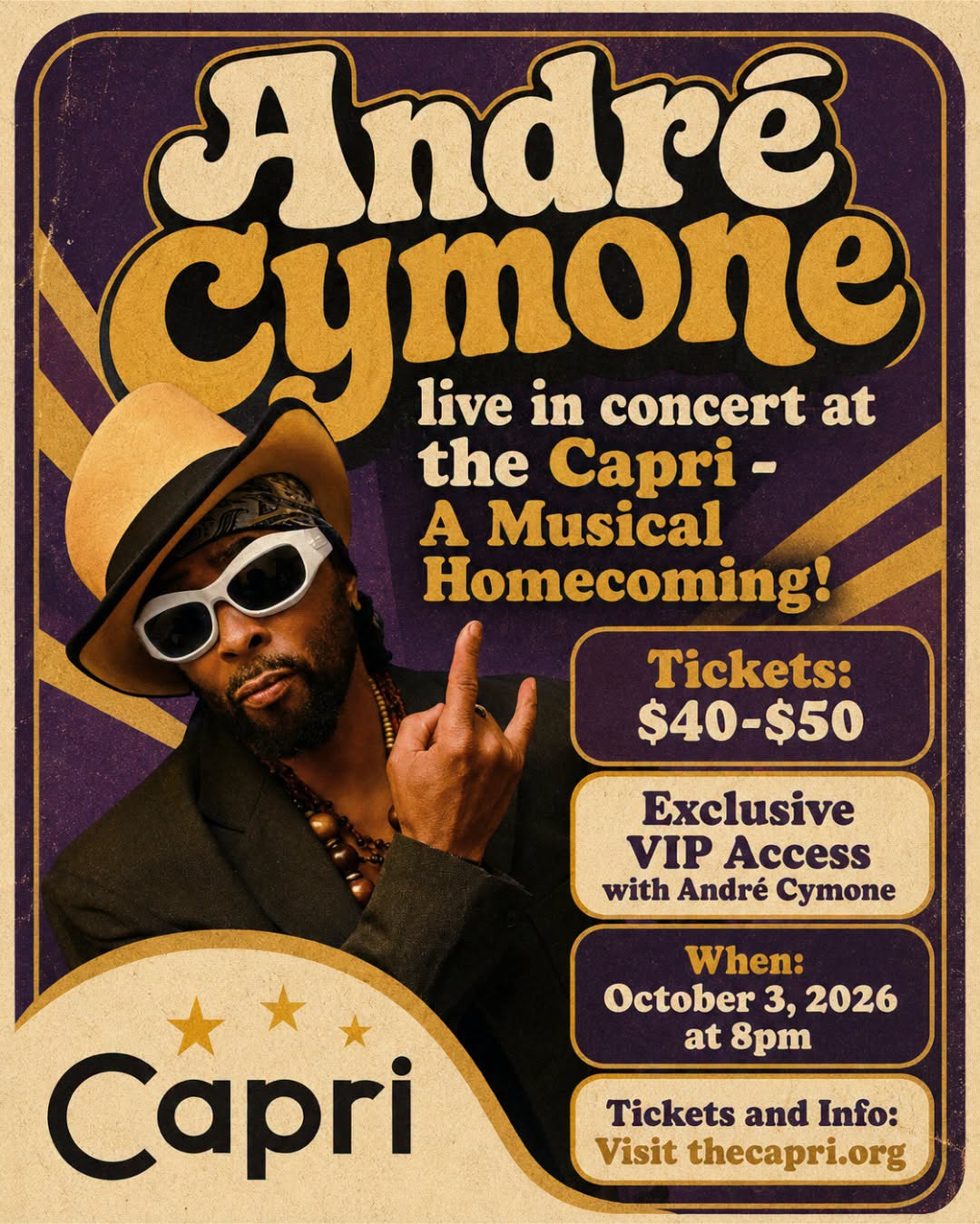 Mpls: Andre Cymone at The Capri Theater (Oct 3, 2026)